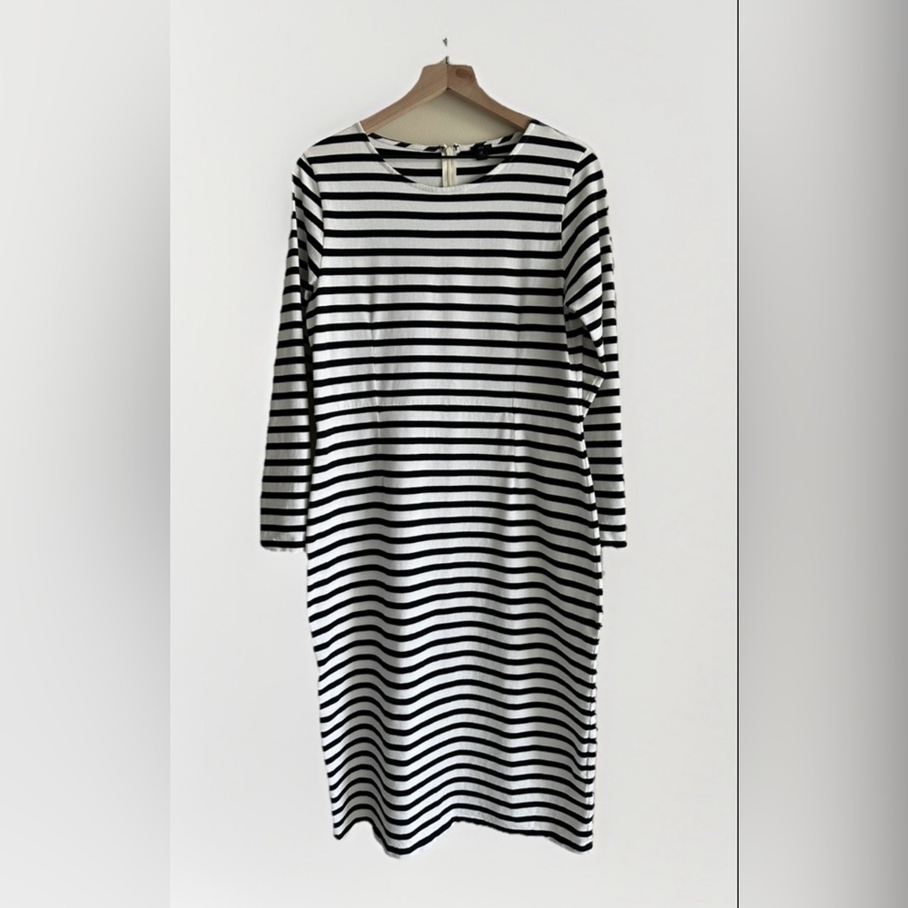 J Crew Long Sleeve Striped Dress size 12 Black White Knit Capsule Basic Cotton - Picture 4 of 8